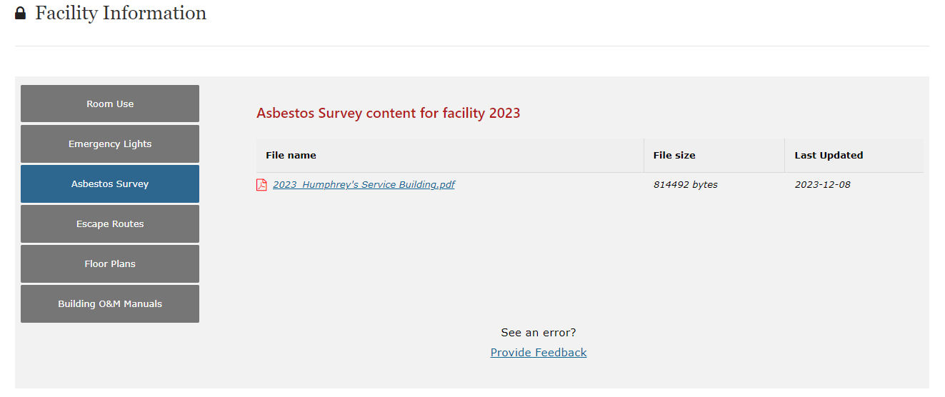 Facility Info Asbestos screenshot