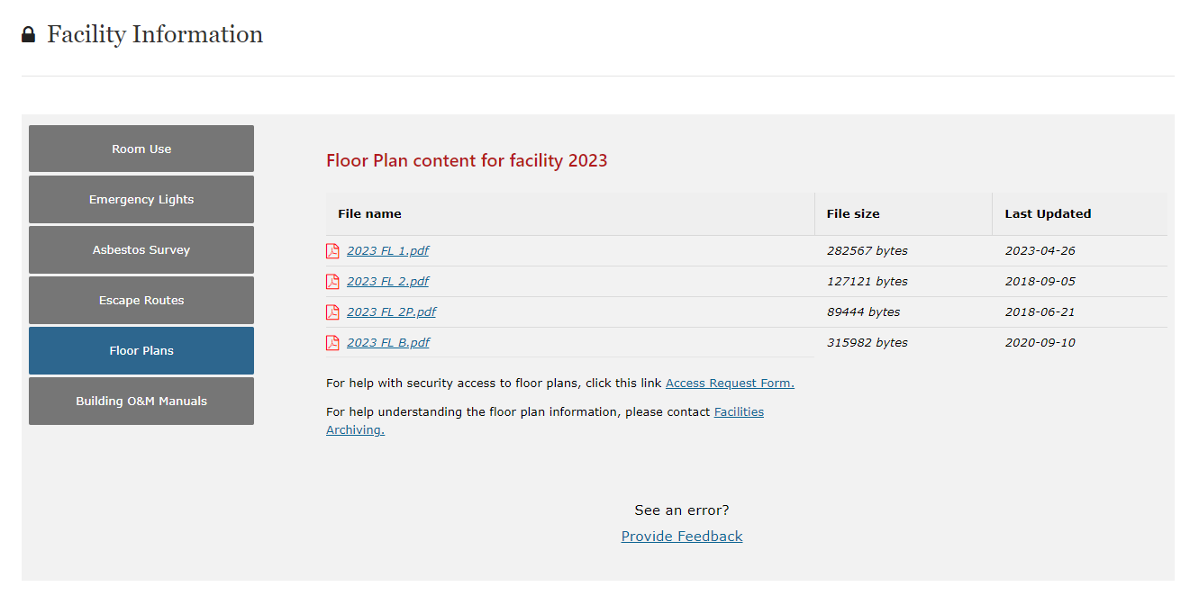 Facility Info Floor Plans screenshot