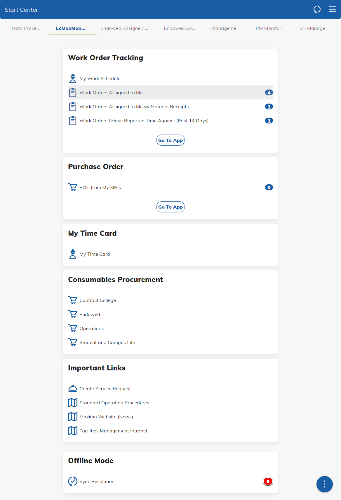 EzMaxMobile Start Center