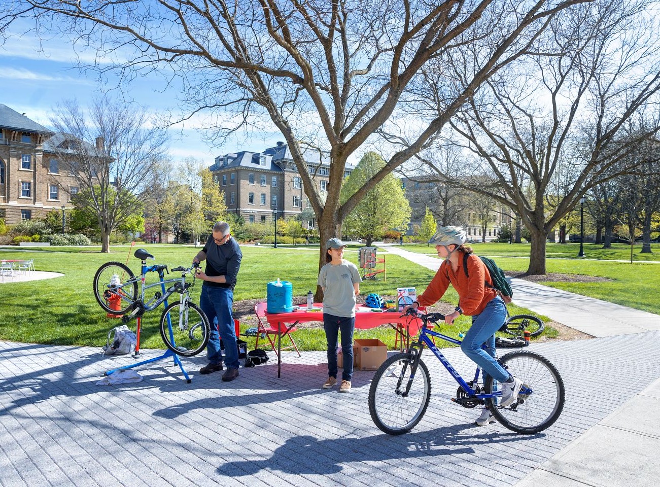 person riding a bike on a spring day