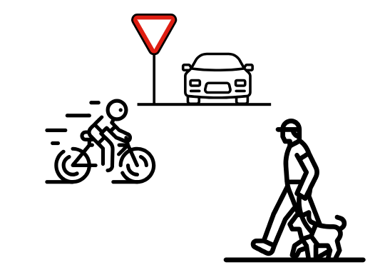 graphic of car yielding to a cyclist and person walking