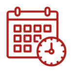 red graphic of a calendar and clock